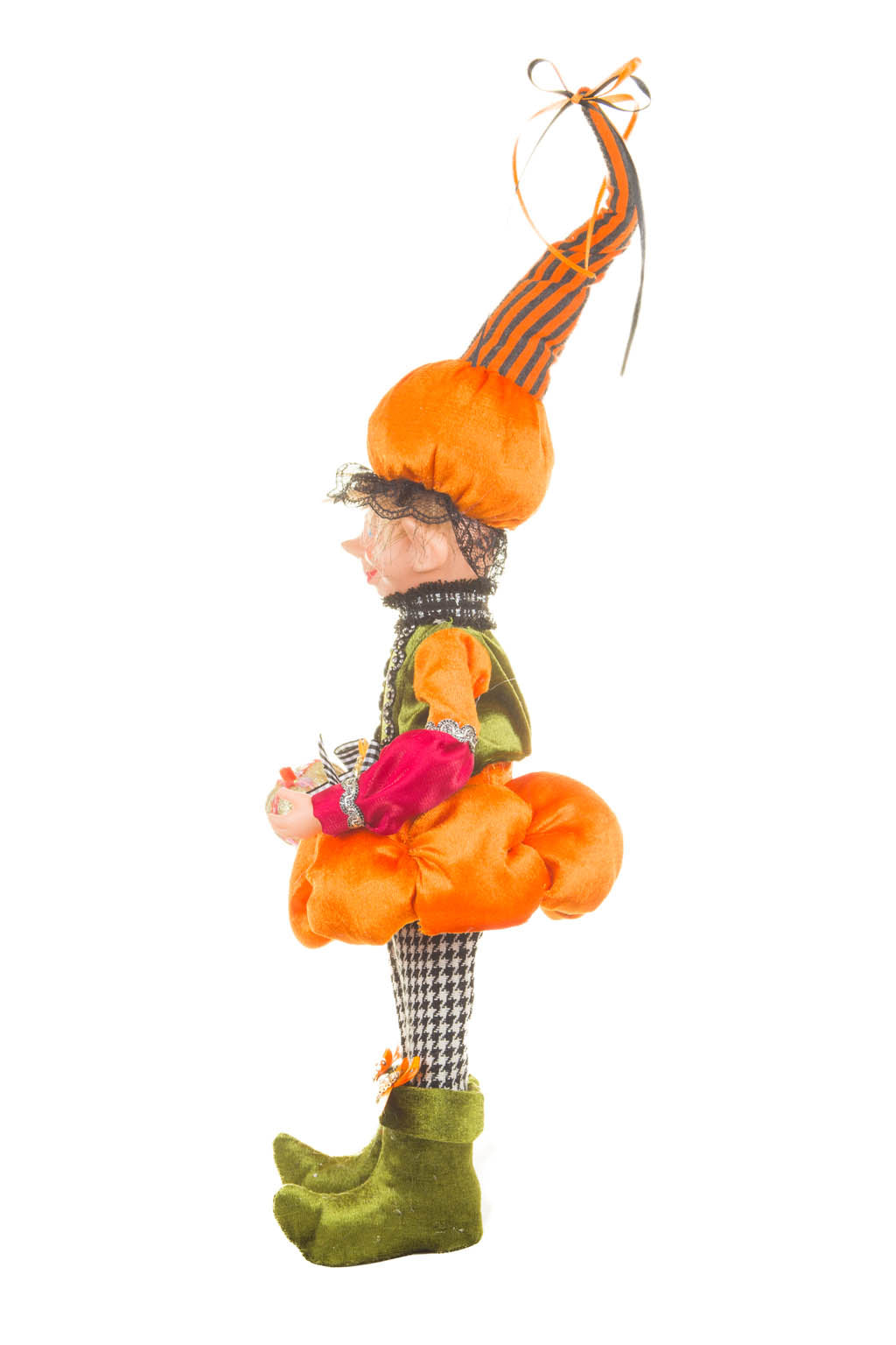 17" Orange and Green Cloth Elf Boy Doll with Pumpkin Hat