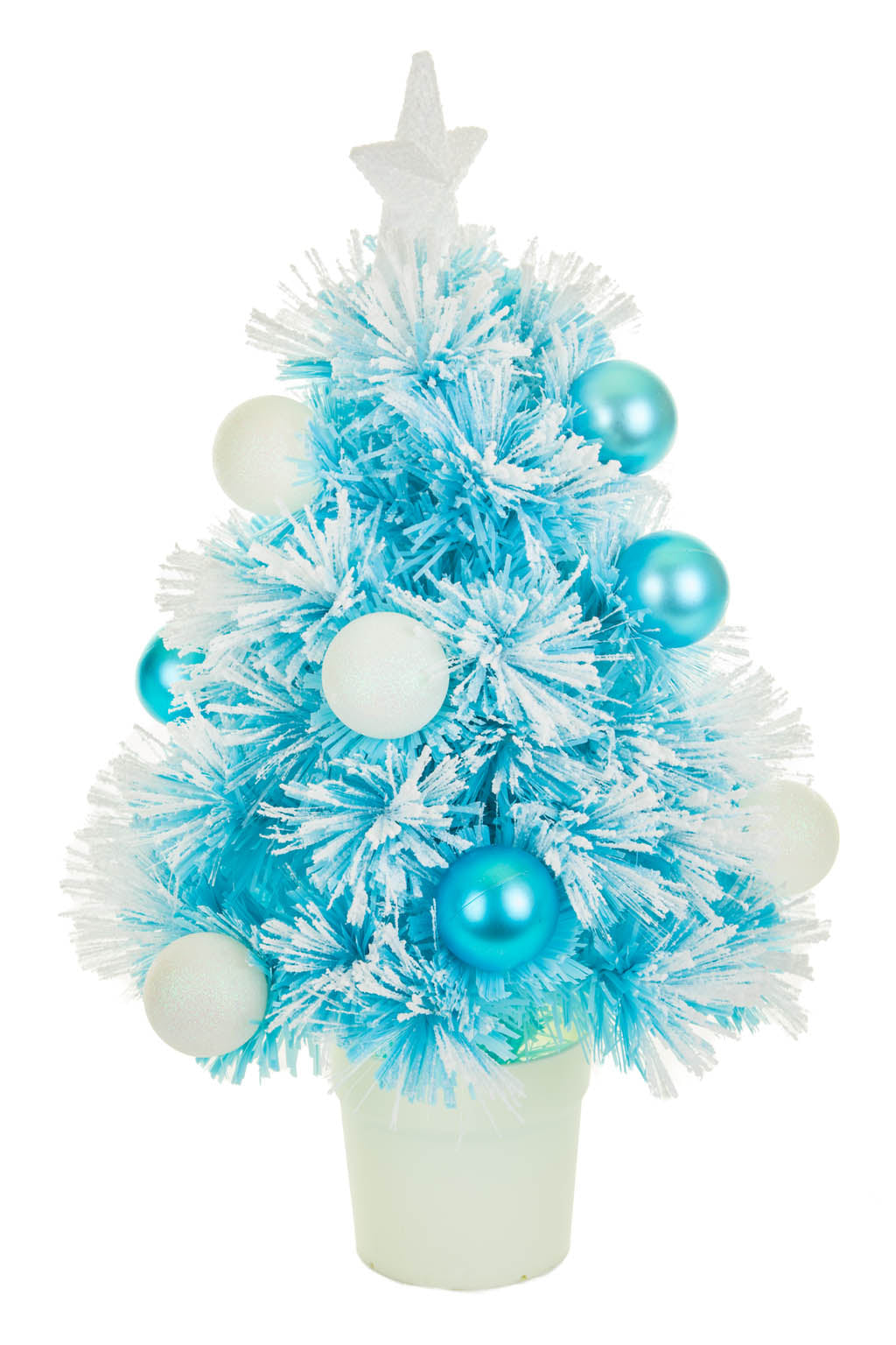 24" Blue and White Pvc Ornamented Warm White LED Christmas Tree