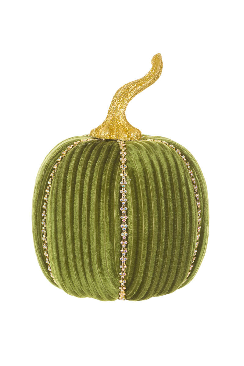 9.375" Glossy Forest Green Velveteen Pumpkin Accent
