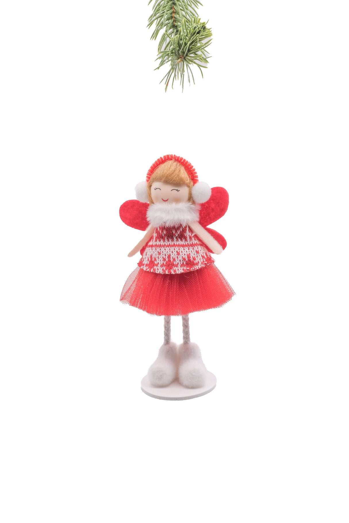 6" Striped Red and White Cloth Plucky Fairy Doll with Earmuffs