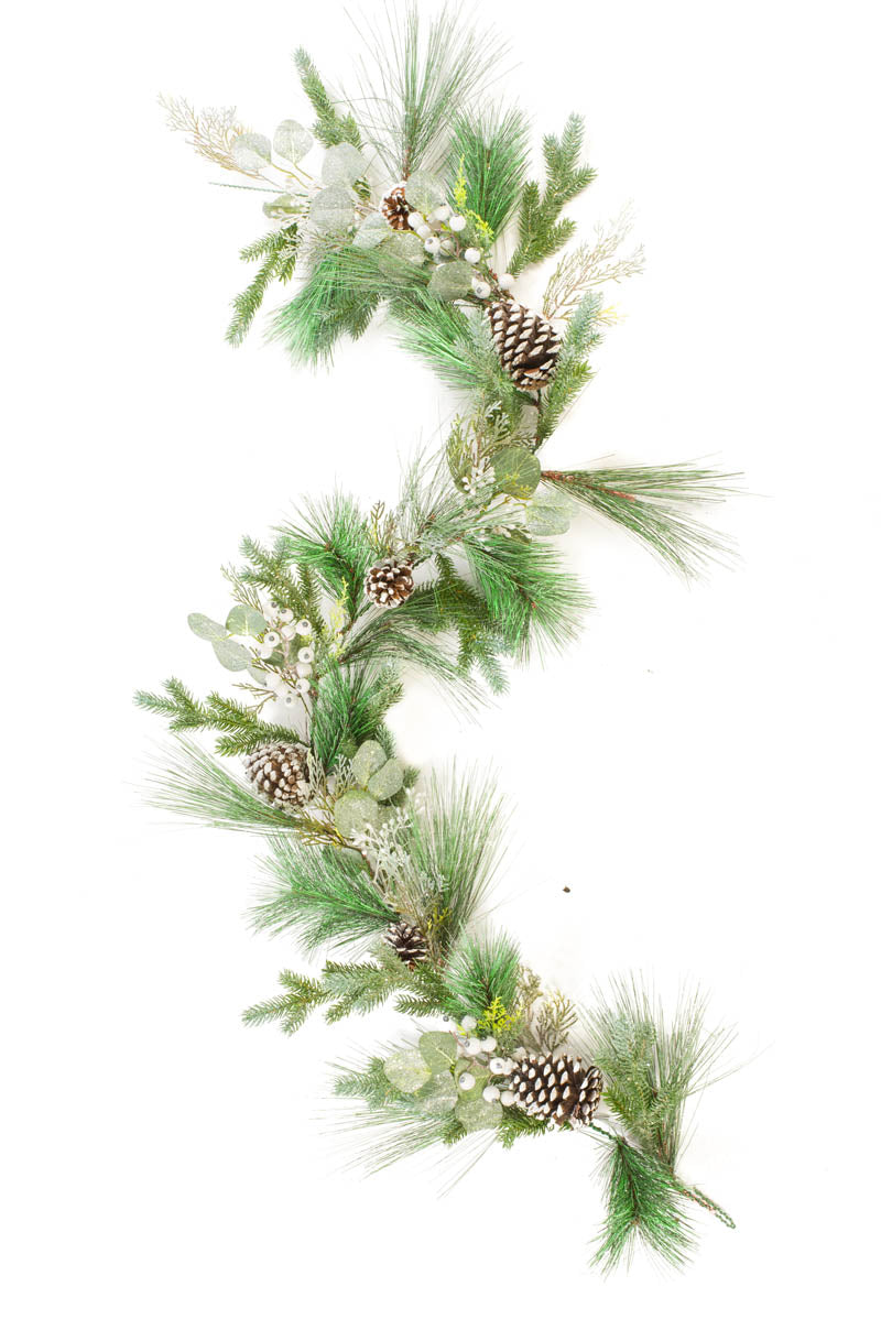 72" Hangable Sparkly Forest Green Plastic Pine and Blue Spruce Garland