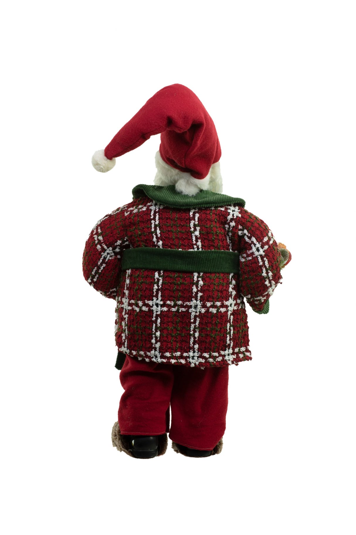 26" Red and Green Cloth Sabbatical Santa Figurine with Coffee and Snacks