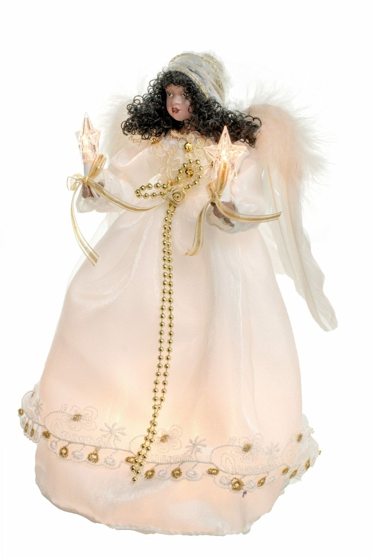 12" Ivory Cloth African 10-Light Angel Tree Topper