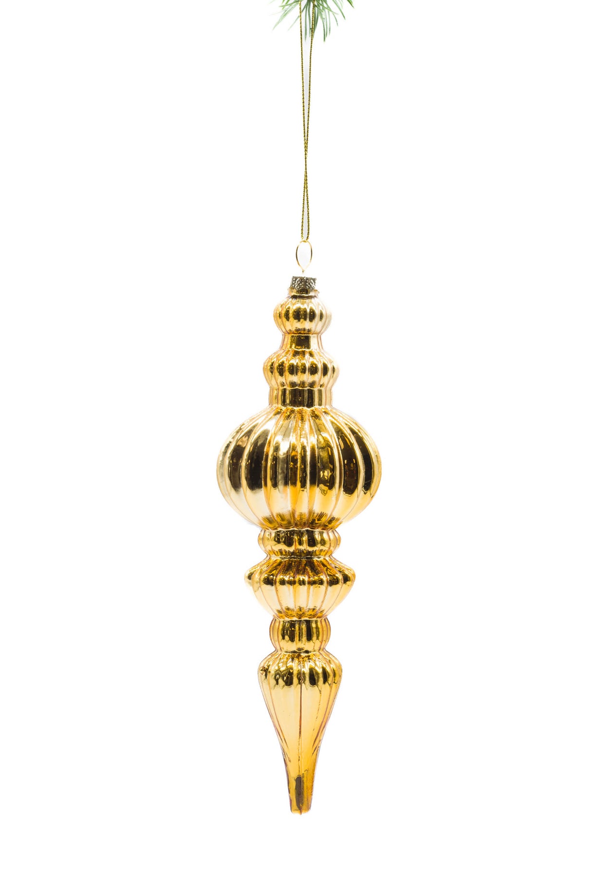 8" Hanging Gold Glass Notched Finial Ornament