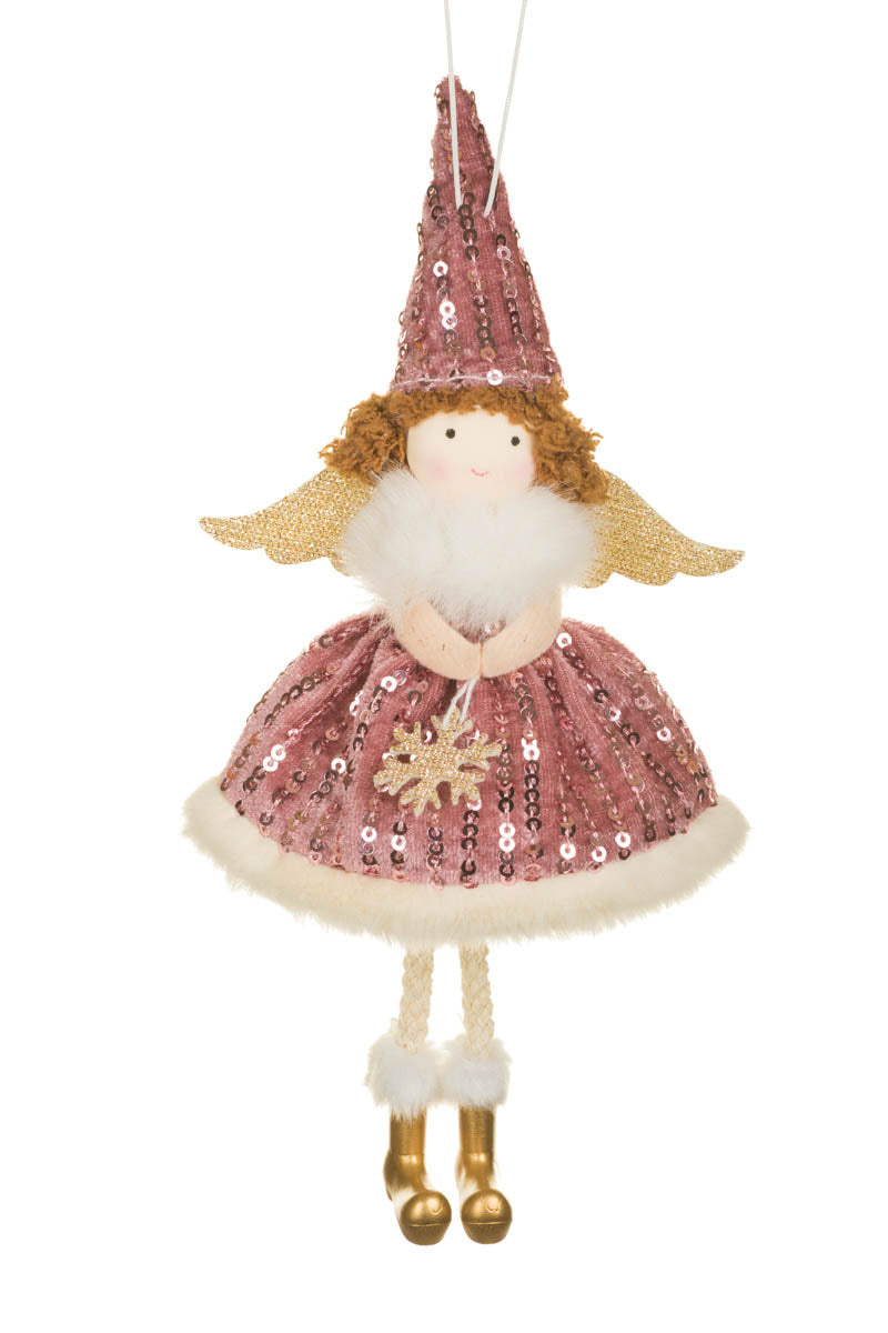 8.5" Hanging Sequin Pink Fabric Fairy Girl Doll
