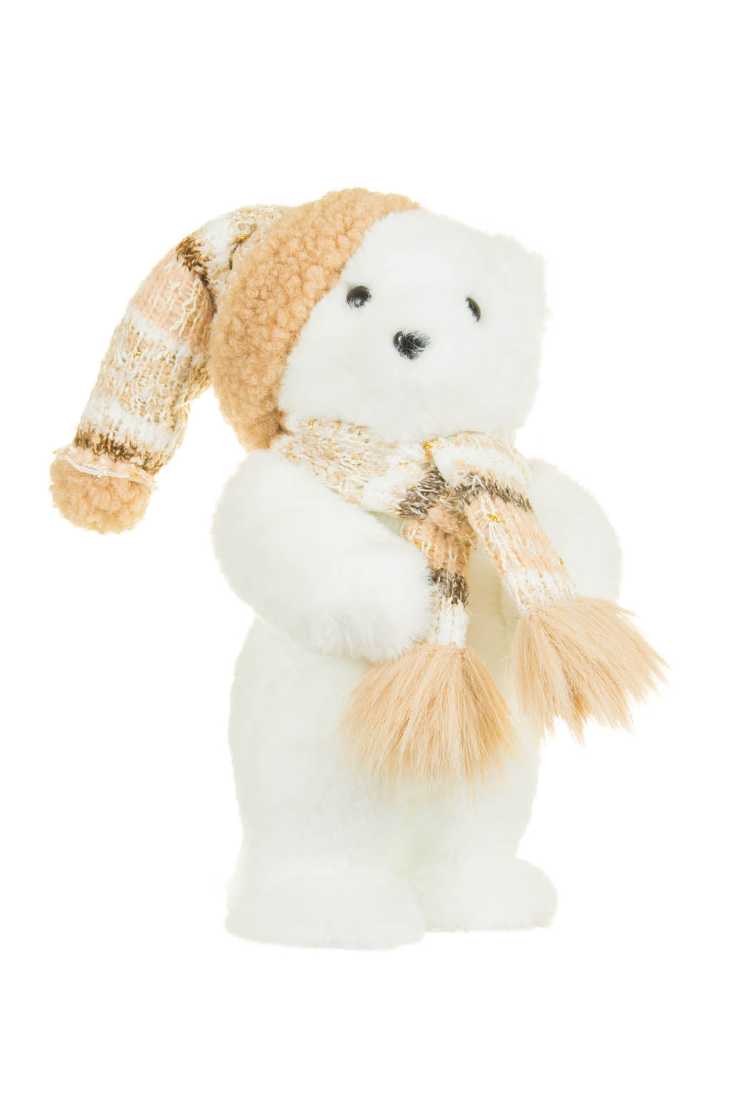 10" White Cotton Bear Figurine with Winter Scarf