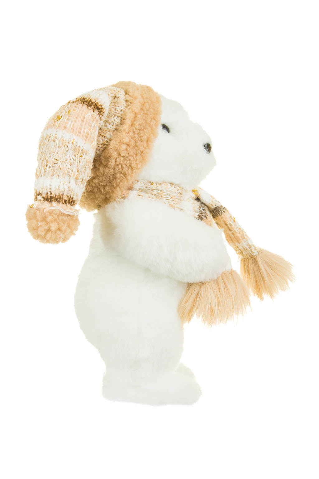 10" White Cotton Bear Figurine with Winter Scarf
