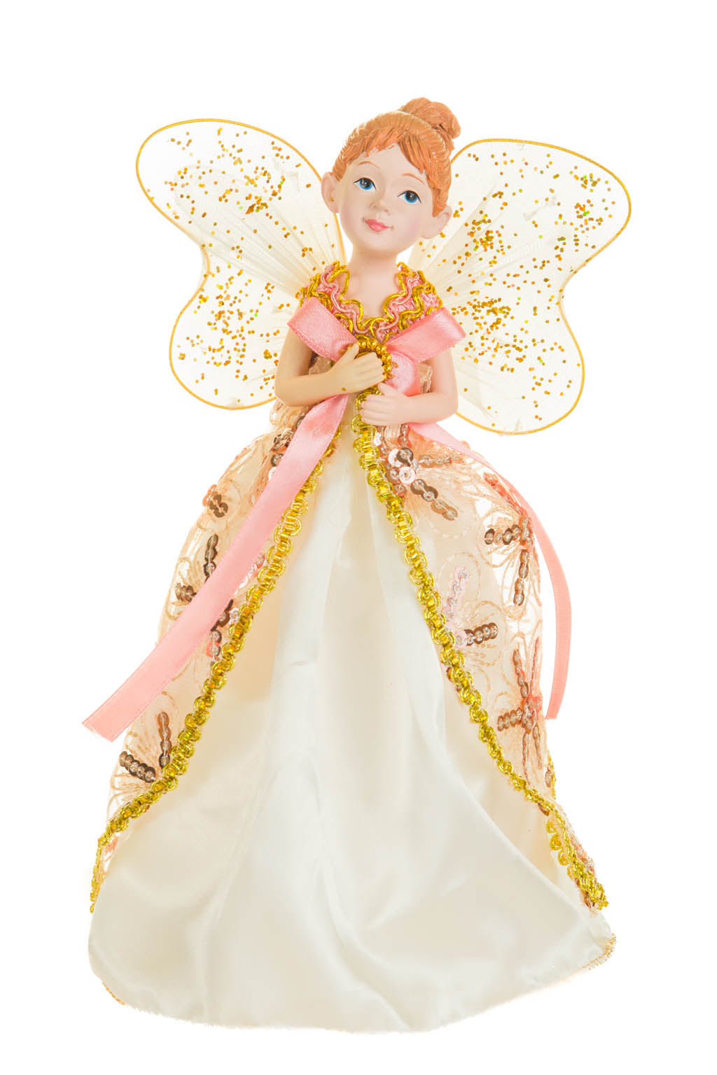 10" Striped Pink and White Cloth Fairy Figurine with Angel Wings