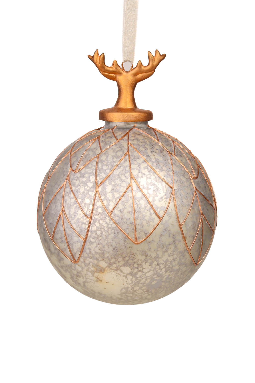 4.3" Hanging Splotched Gray and Gold Porcelain Deer Head Ornament