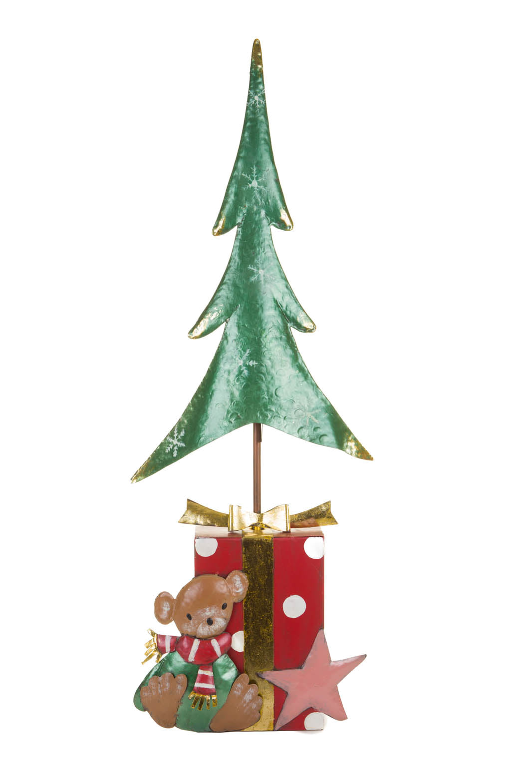 31" Red Metal Teddy Bear Table Top Ornament