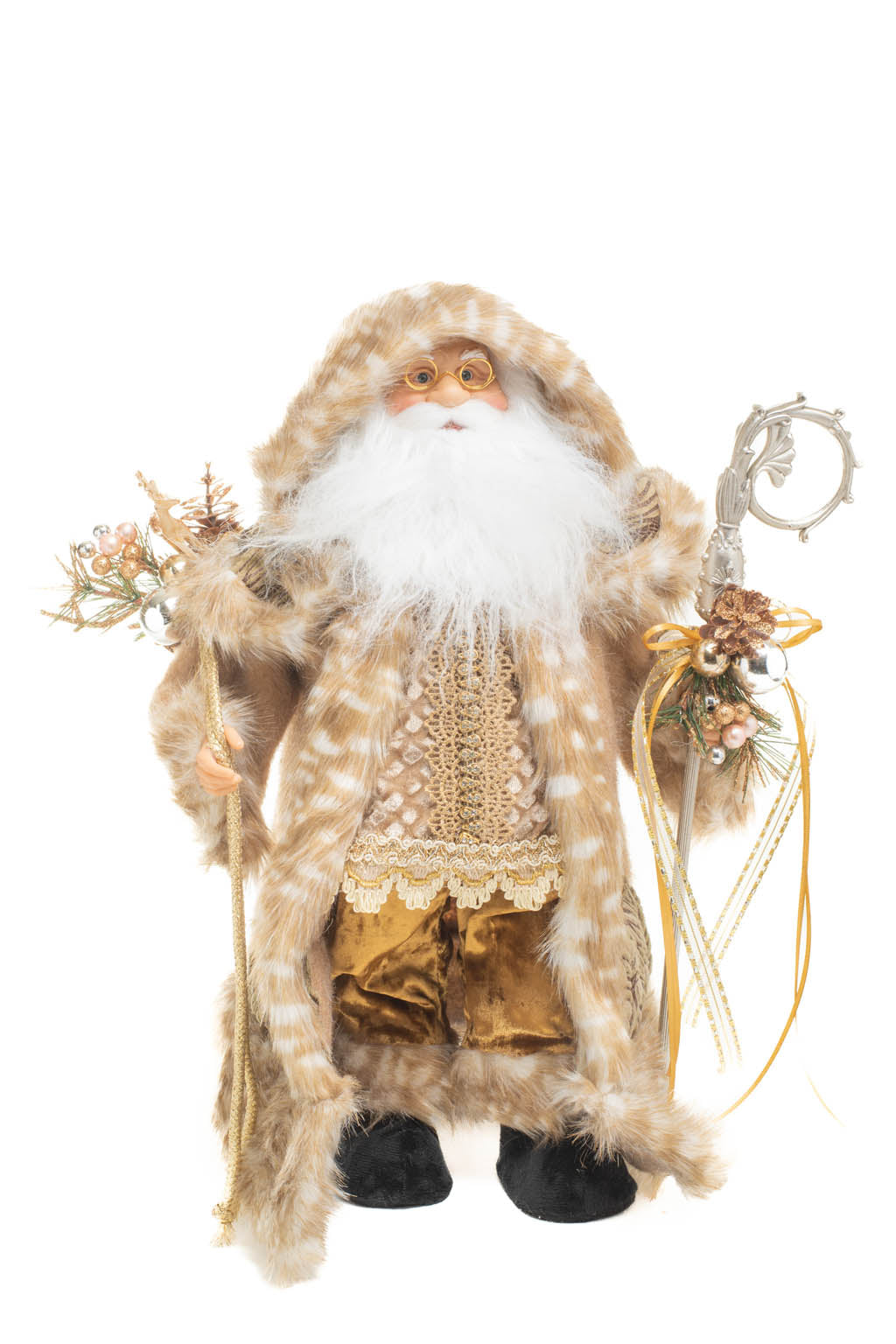 19" Beige and Gold Woolen Nordic Santa Figurine with Scepter