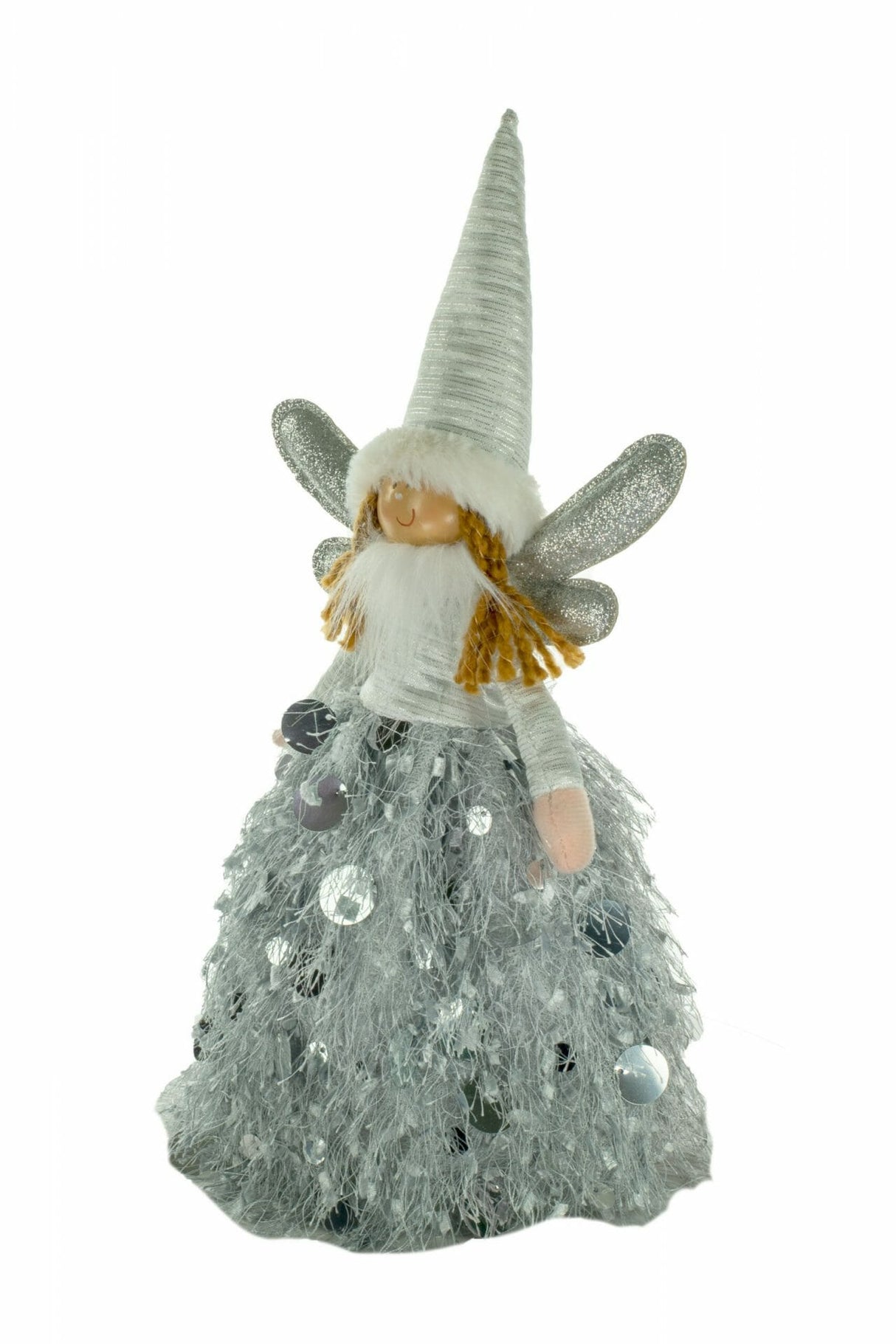 12" Gray and Silver Cloth Angel LED Doll with Silver Wings