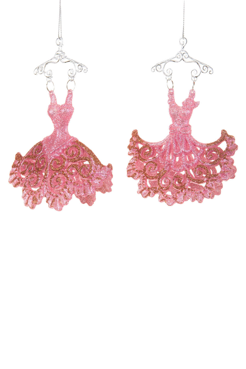5.25"Hangable Pink Acrylic Pair of Dresses Ornament with Clear Hangers