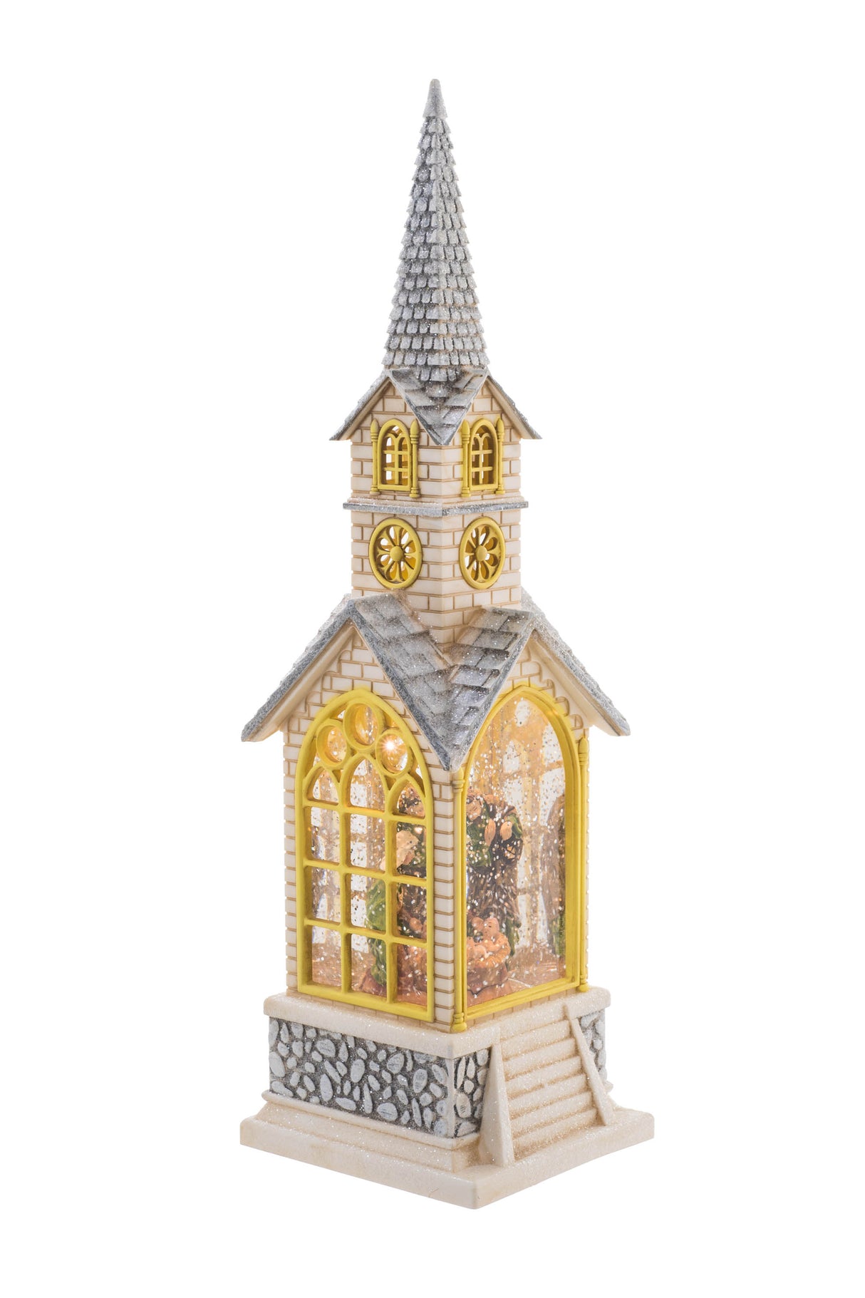 15" White Plastic Church LED Snow Globe with Nativity Figurine