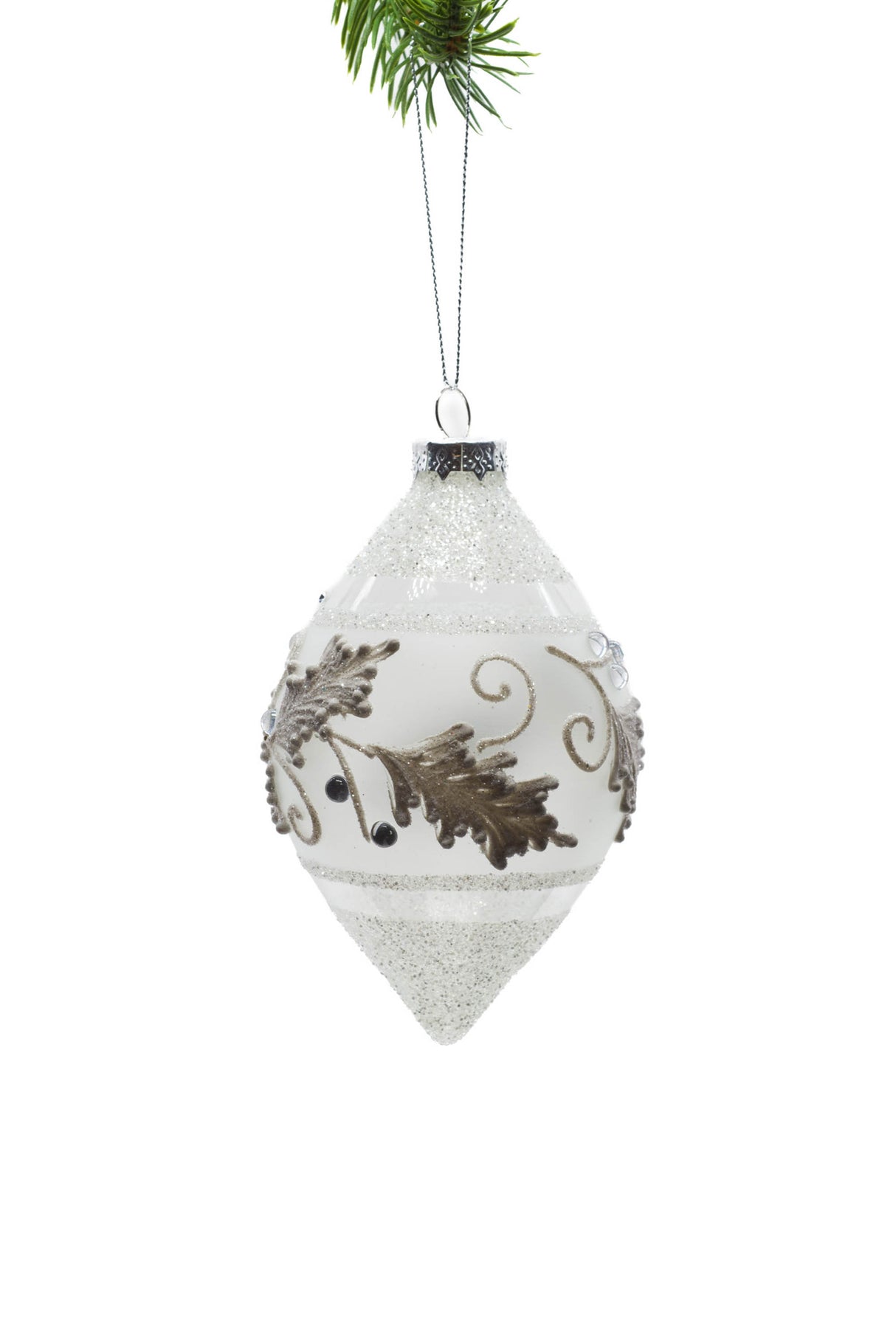 5.75" Hanging Striped Silver Glass Pine Tree Finial