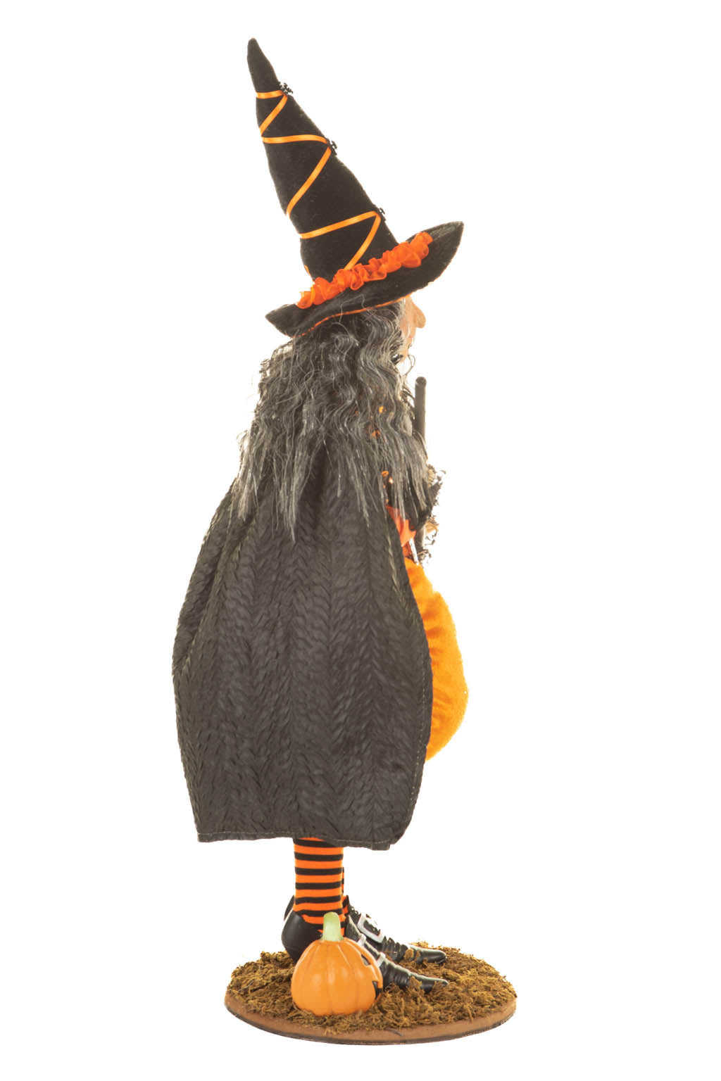 20" Sequin Black and Orange Polyester Pumpkin Witch Figure