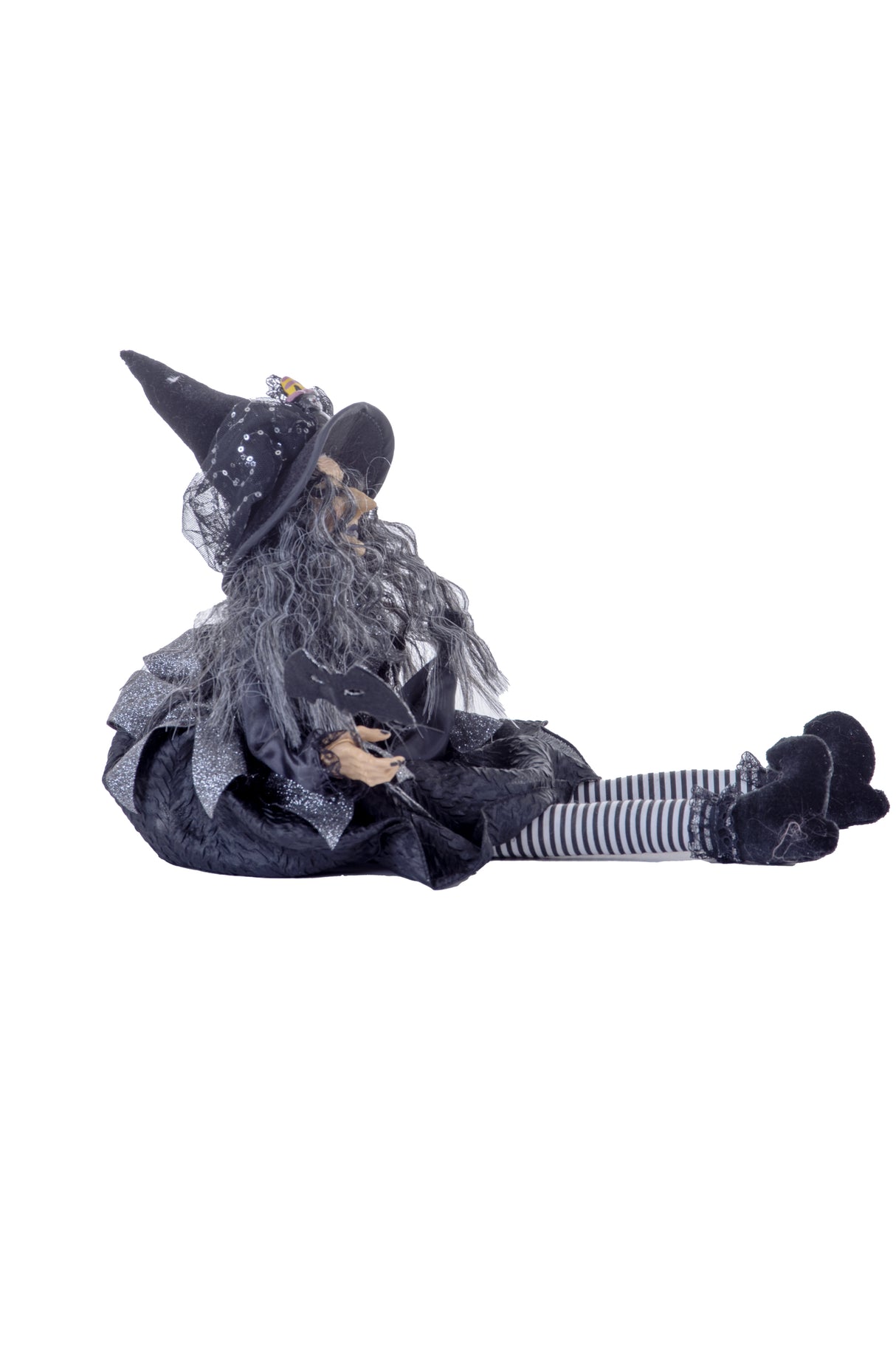 20" Sitting Black Cloth Adorable Witch Figure with Scepter