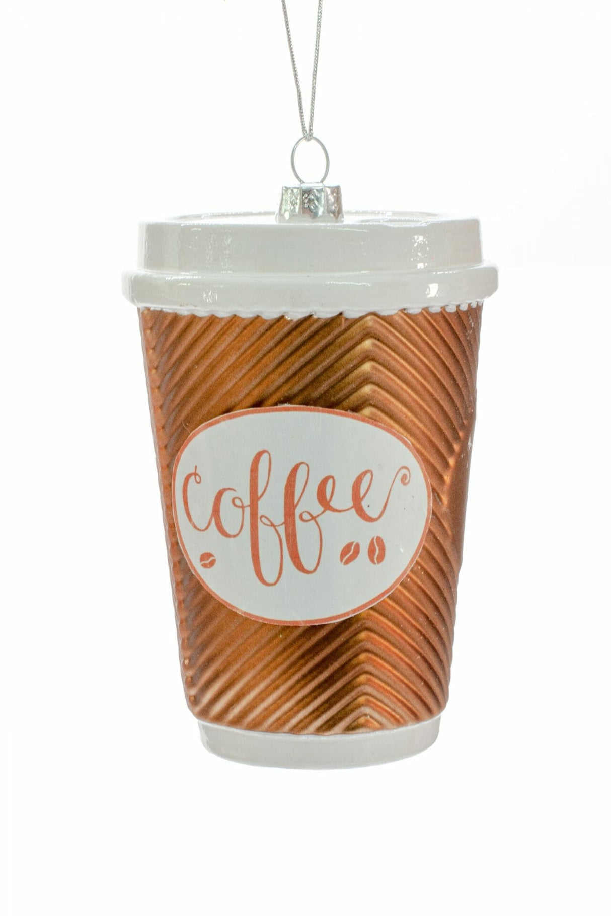 4.3" Hanging Brown and White Glass Coffee Cup Ornament