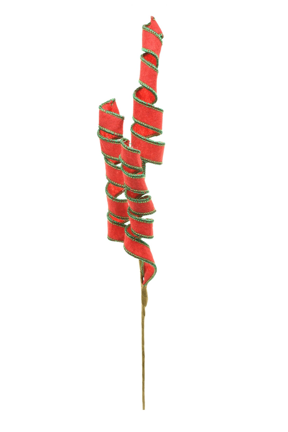 18" Red and Green Rattan Twirled Tree Pick with Green Glitter