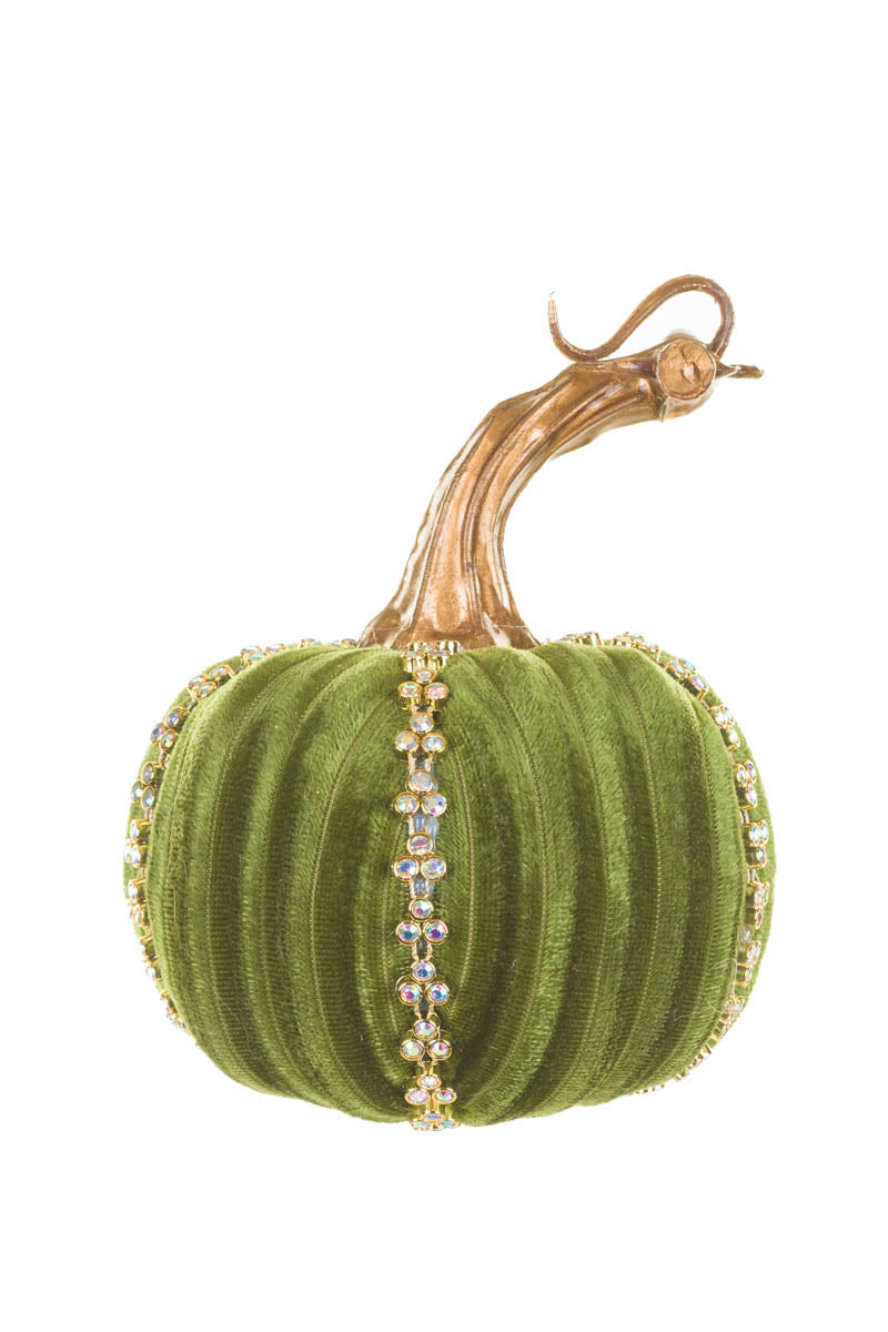 4" Glossy Forest Green Velveteen Pumpkin Accent