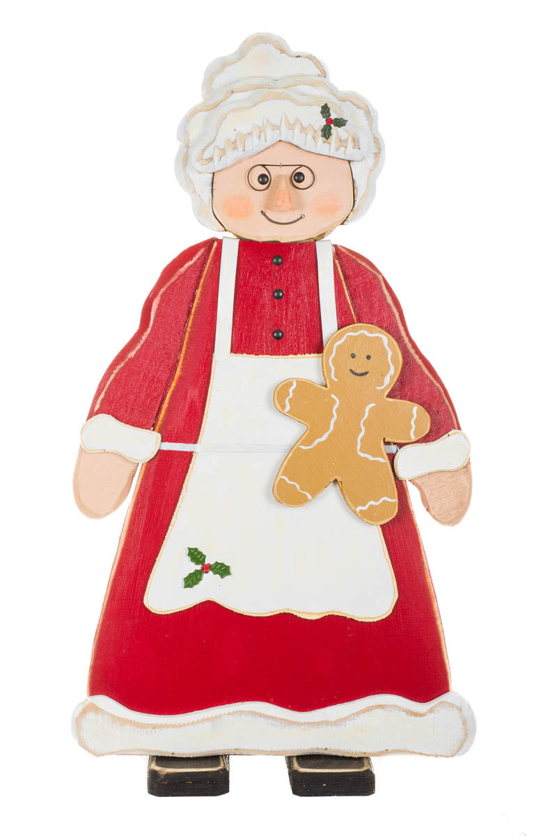 31.5" Red and White Wooden Mrs. Claus Display with Gingerbread Man