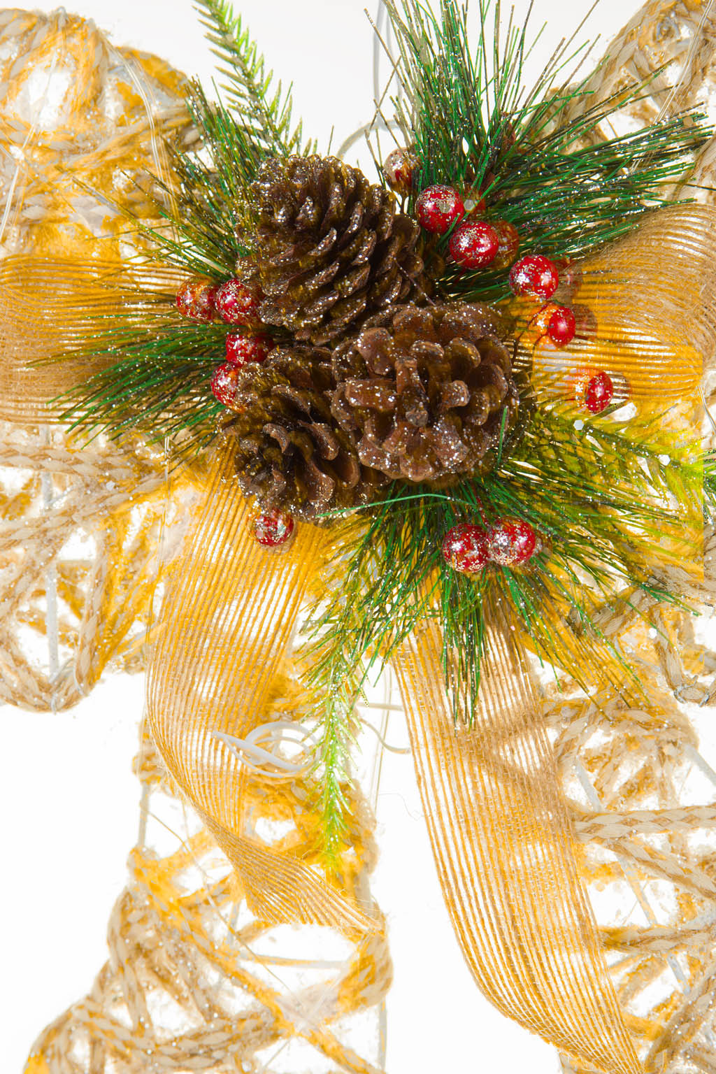 15" Hanging Beige and Green Cotton Rope Mache Luminant Warm White LED Christmas Star