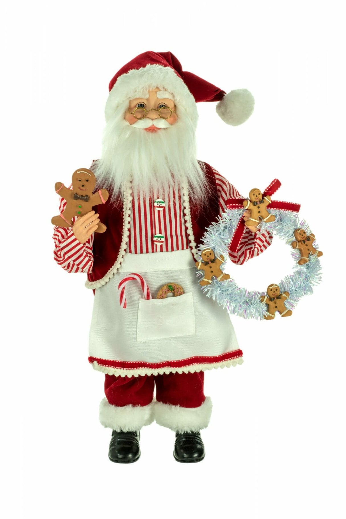 16" Red and White Cloth Baking Santa Claus Figurine with Plate of Sweets
