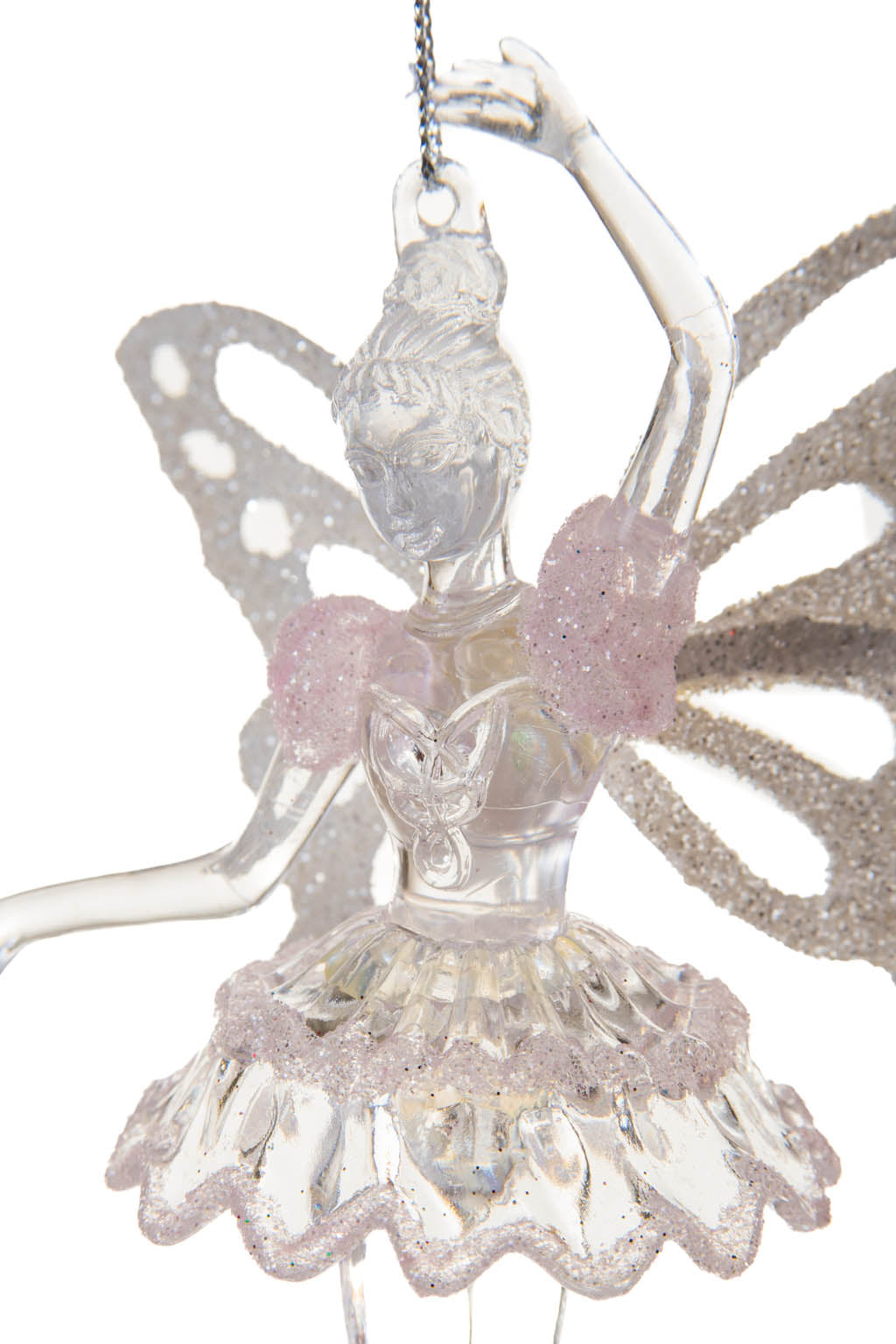 6.25" Hangable Clear and White Acrylic Fairy Ballerina Ornament withWings