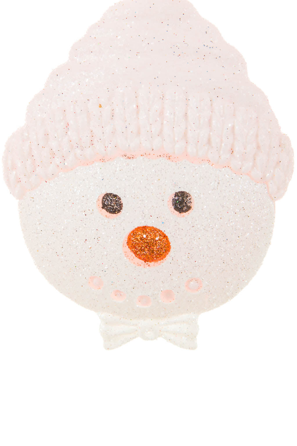 5"Hanging Baby Pink and White Acrylic Snowman Face Ornament with Bowtie