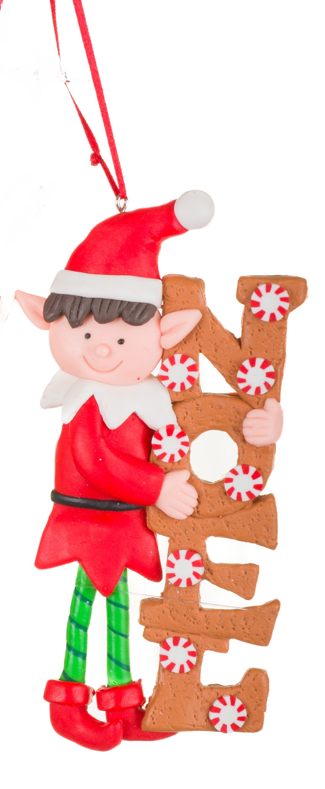 5.5" Red Clay Noel Hugging Elf Ornament