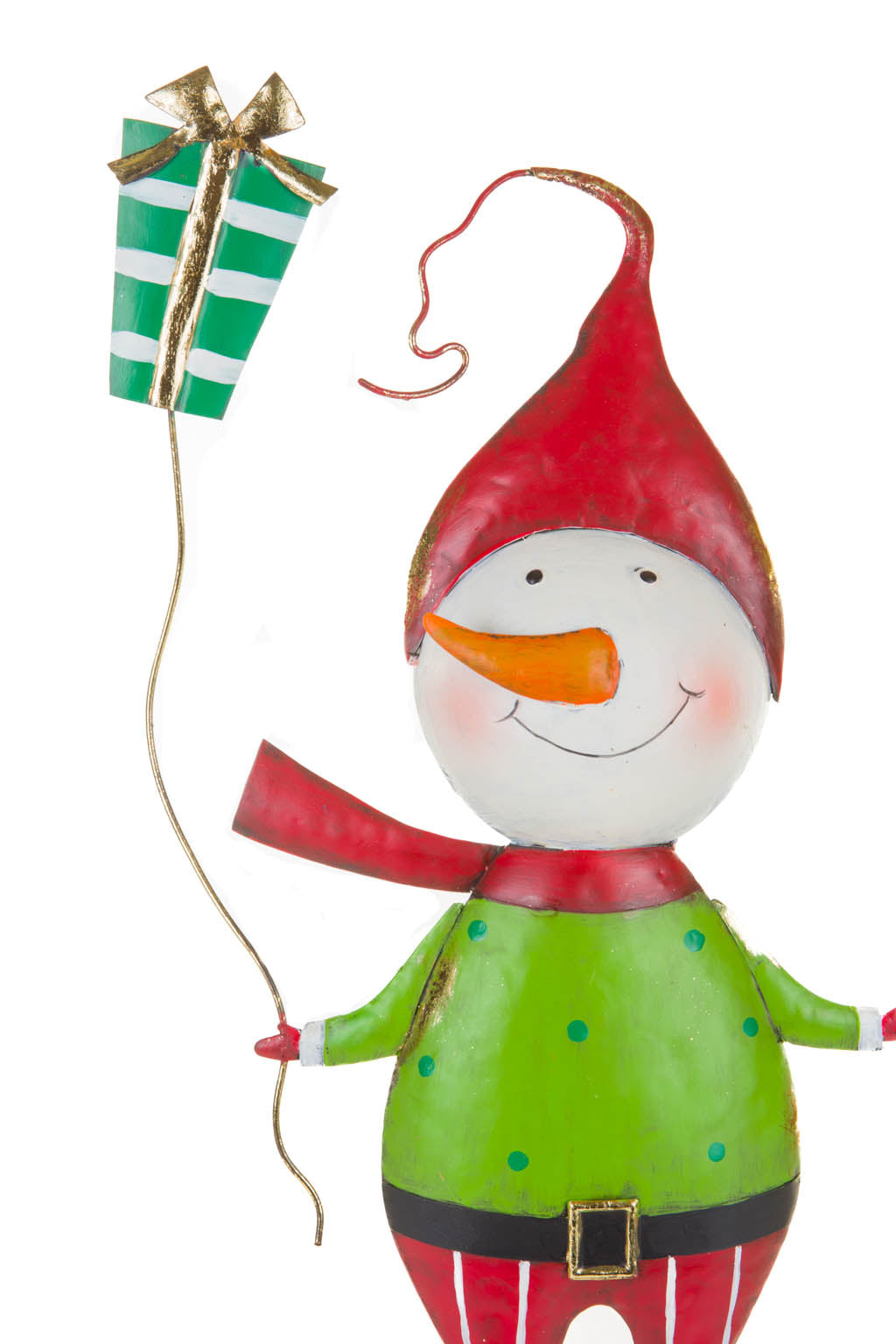 24" Red and Green Metal Snowman