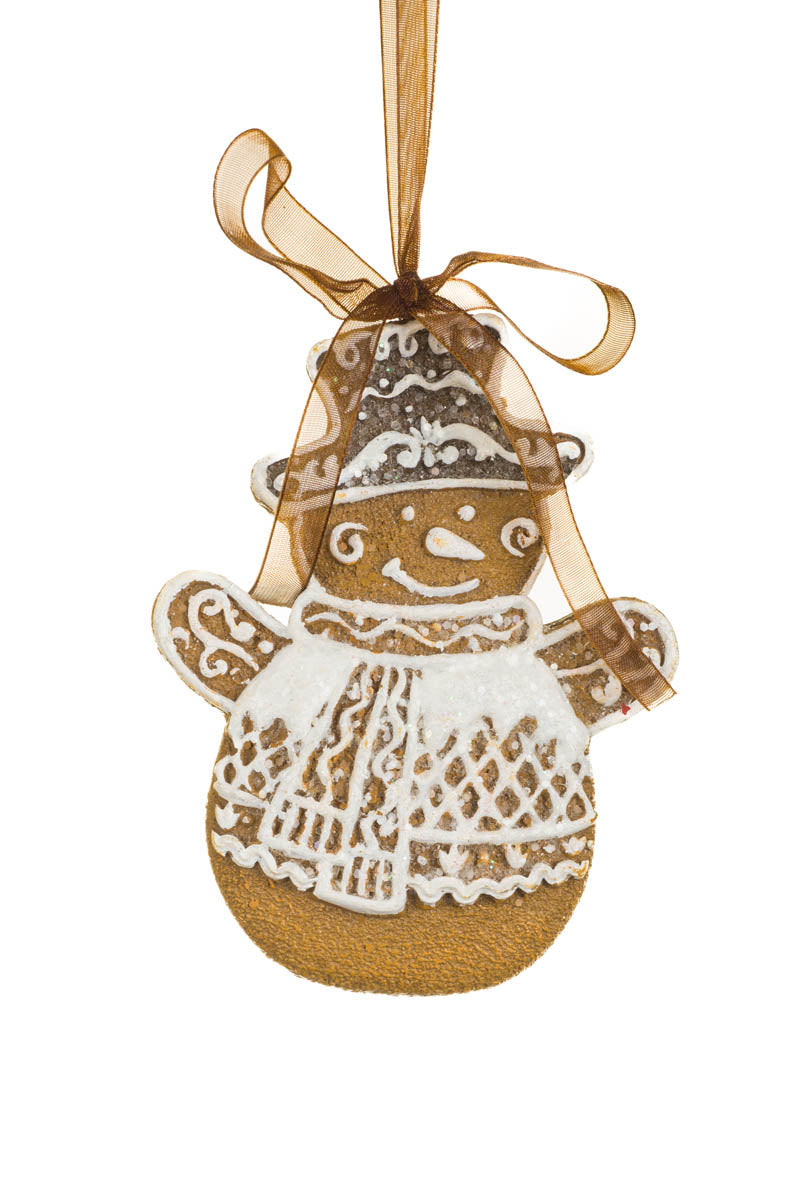 3.5" Hanging Brown and White Resin Gingerbread Snowman Ornament