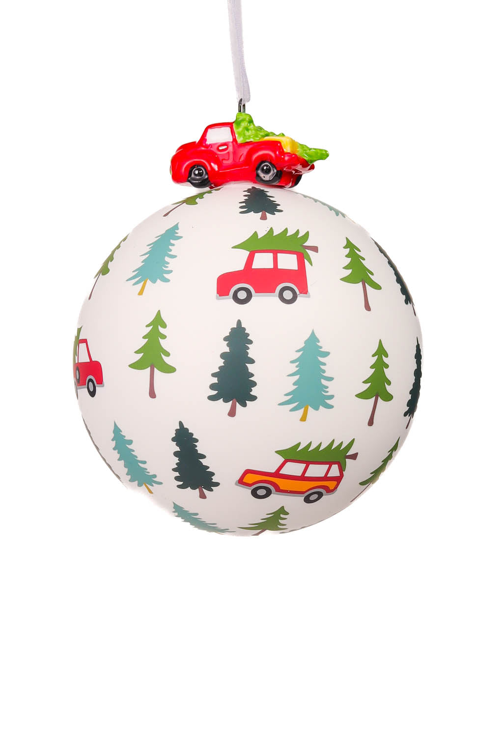4.3" Hanging White and Green Porcelain Ball Ornament