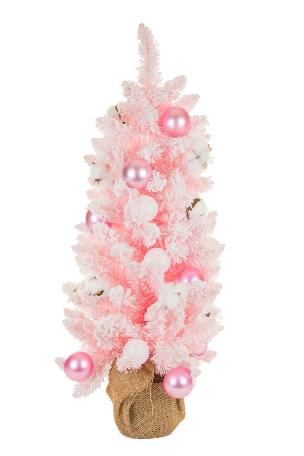 36" White and Pink Pvc Christmas Tree with Ornaments and Cotton Buds
