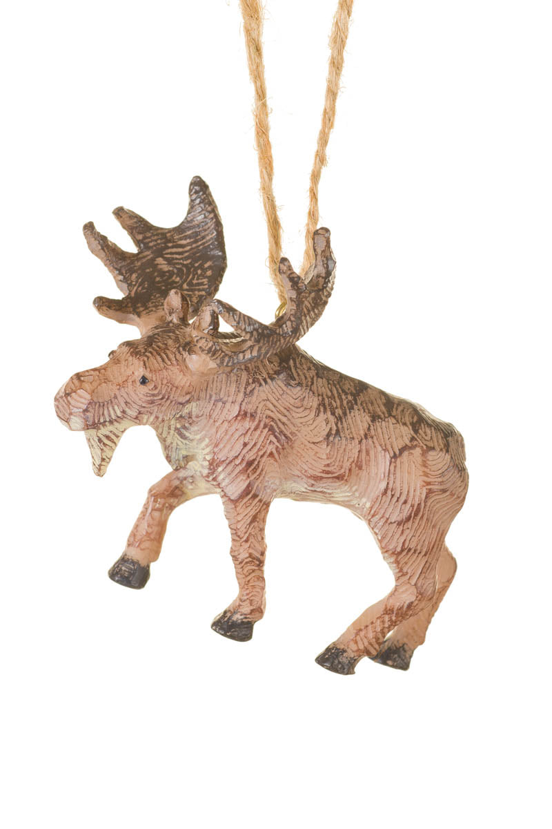 3.25" Etched Hangable Brown Resin Moose Ornament
