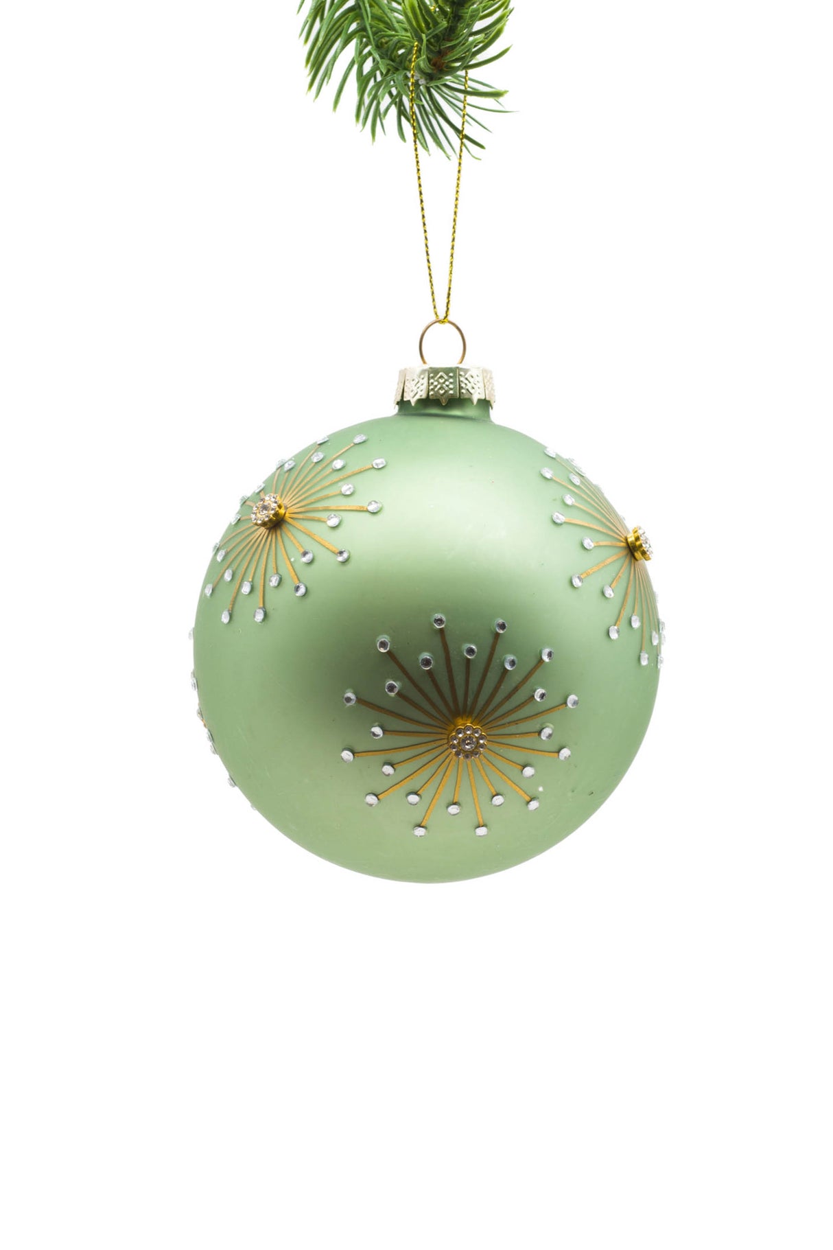 4" Hanging Green Glass Diamond Burst Bulb Ornament