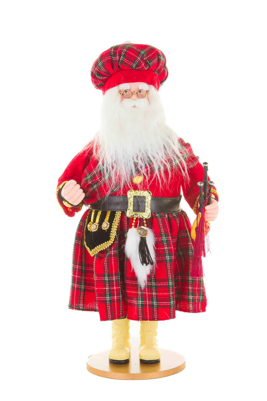 19" Red and Black Cloth Scottish Santa Figurine with Bagpipes