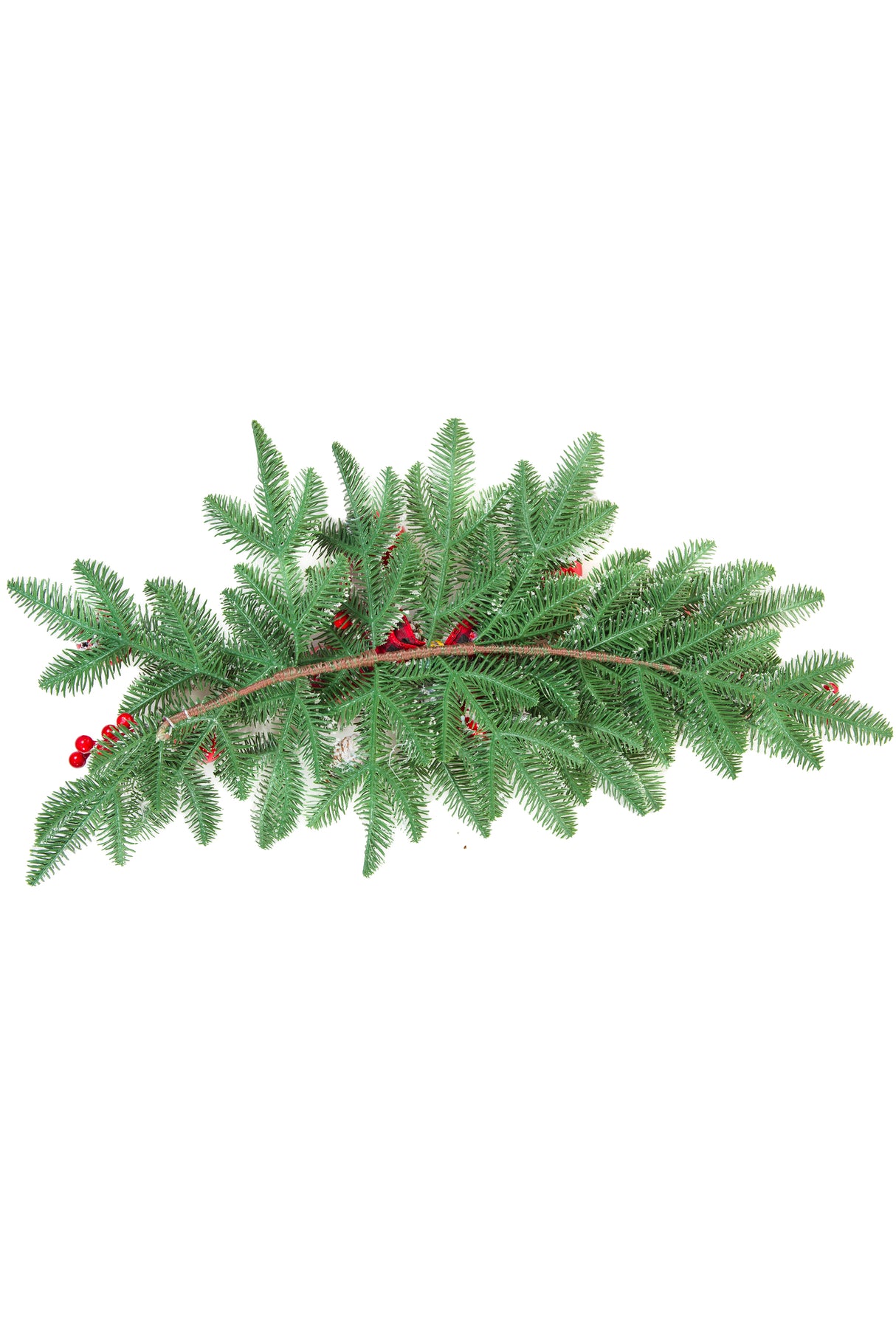 27.55" Hangable Flocked Green and Red Pvc Ornamented Teardrop Swag
