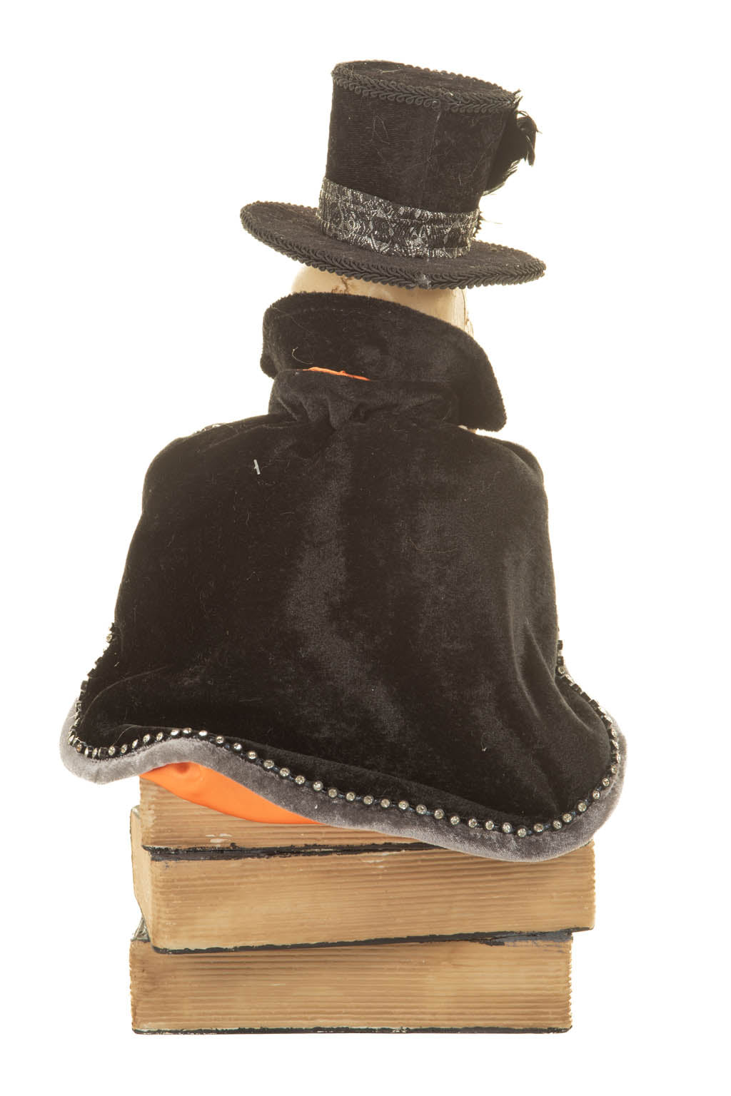 18" Black and Off-White Wood Mr. Bone's Bookshelf Display with Top Hat