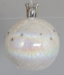 5" Hanging White Glass Ball Ornament