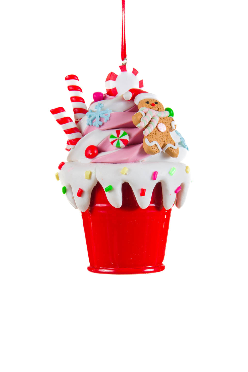 4" Hanging Red and White Clay Bucket of Sweets Ornament