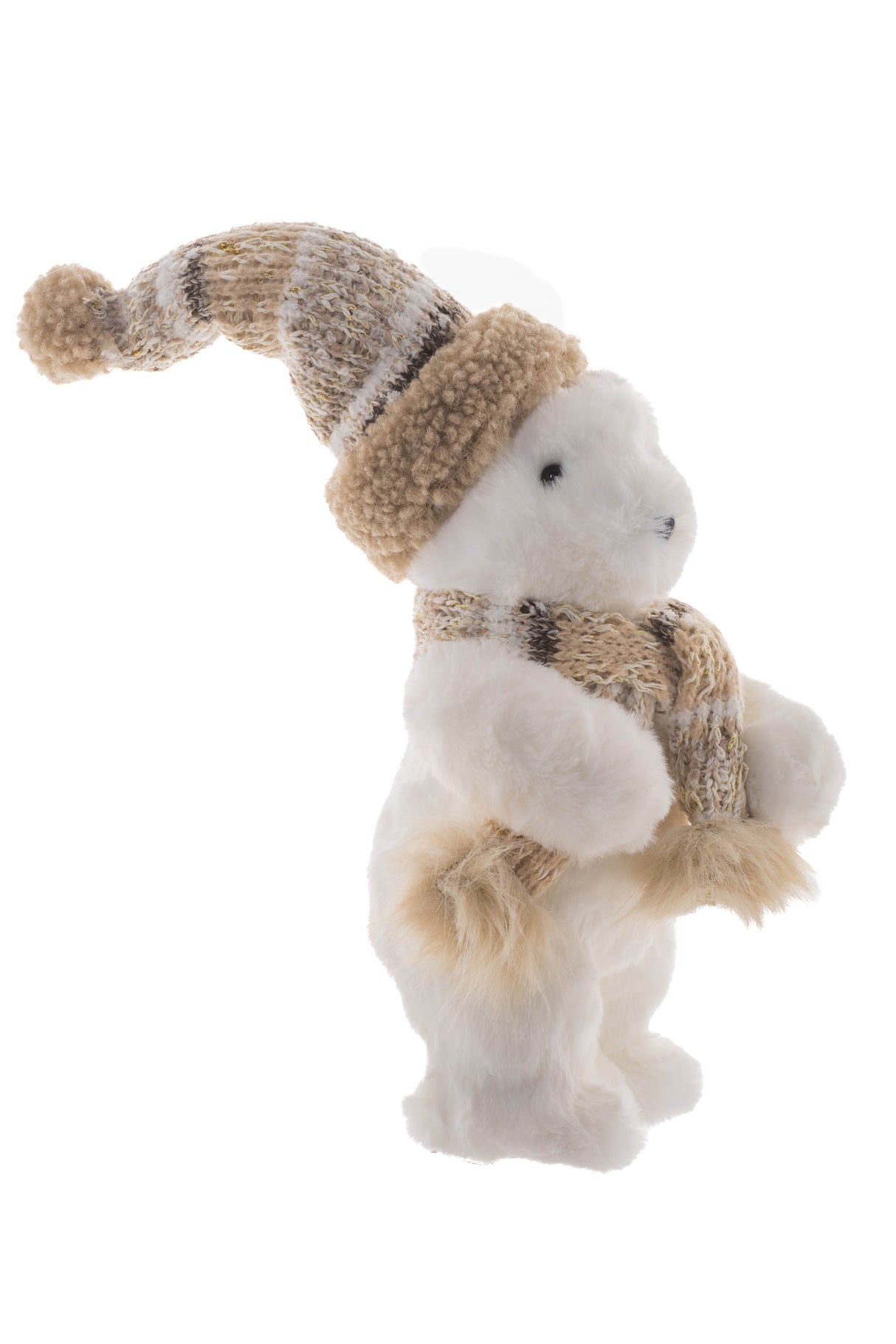 10" White Cotton Bear Figurine with Winter Scarf