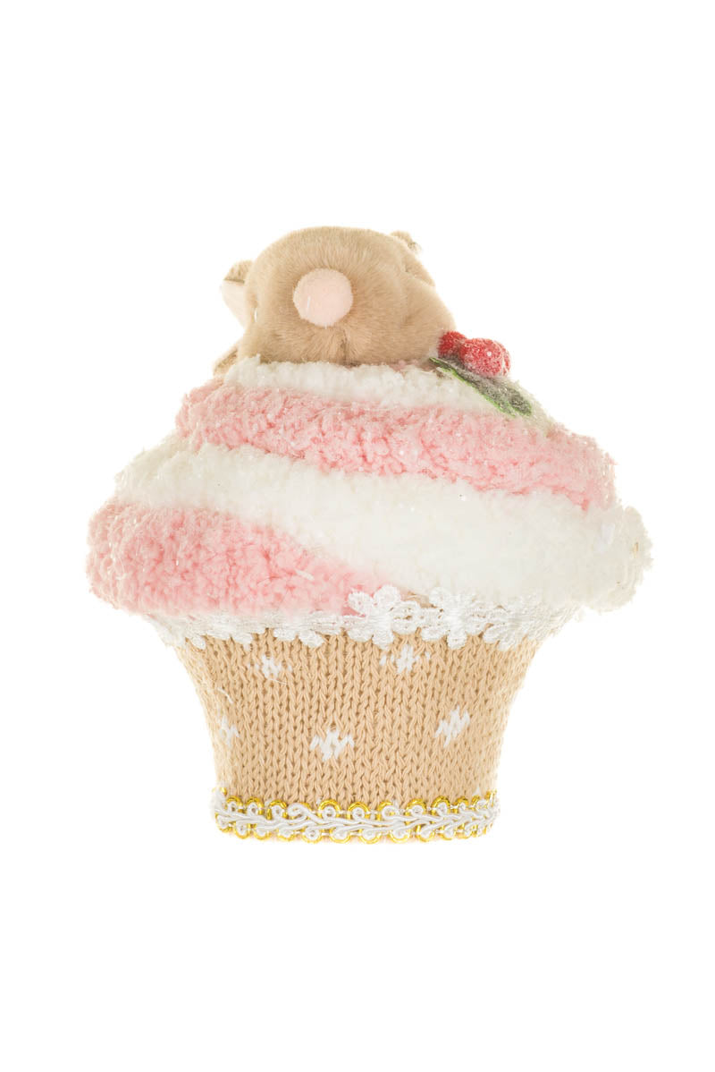 4.5" Sparkly Pink and White Fleece Mouse Cake Doll