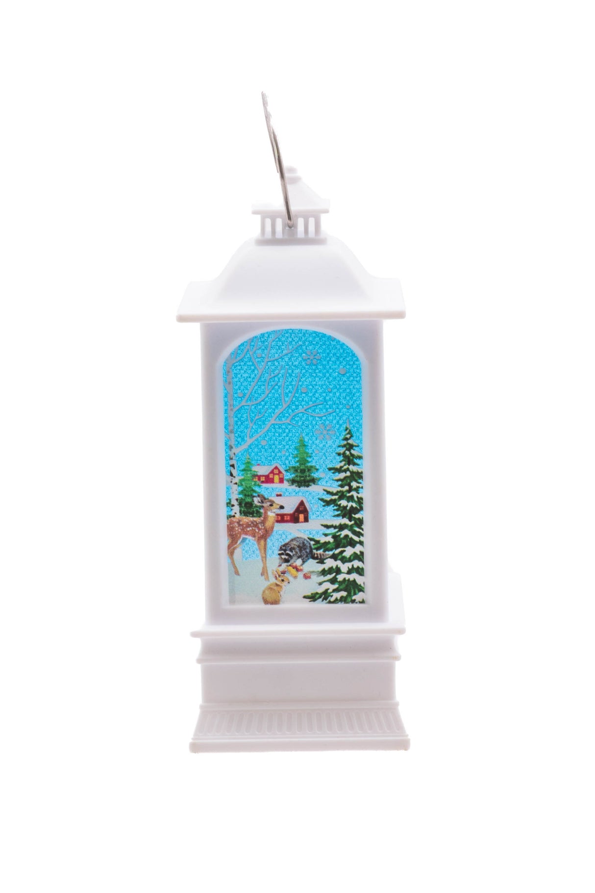 5.25" Small White Plastic Christmas Lantern LED Decoration with Snowman Family