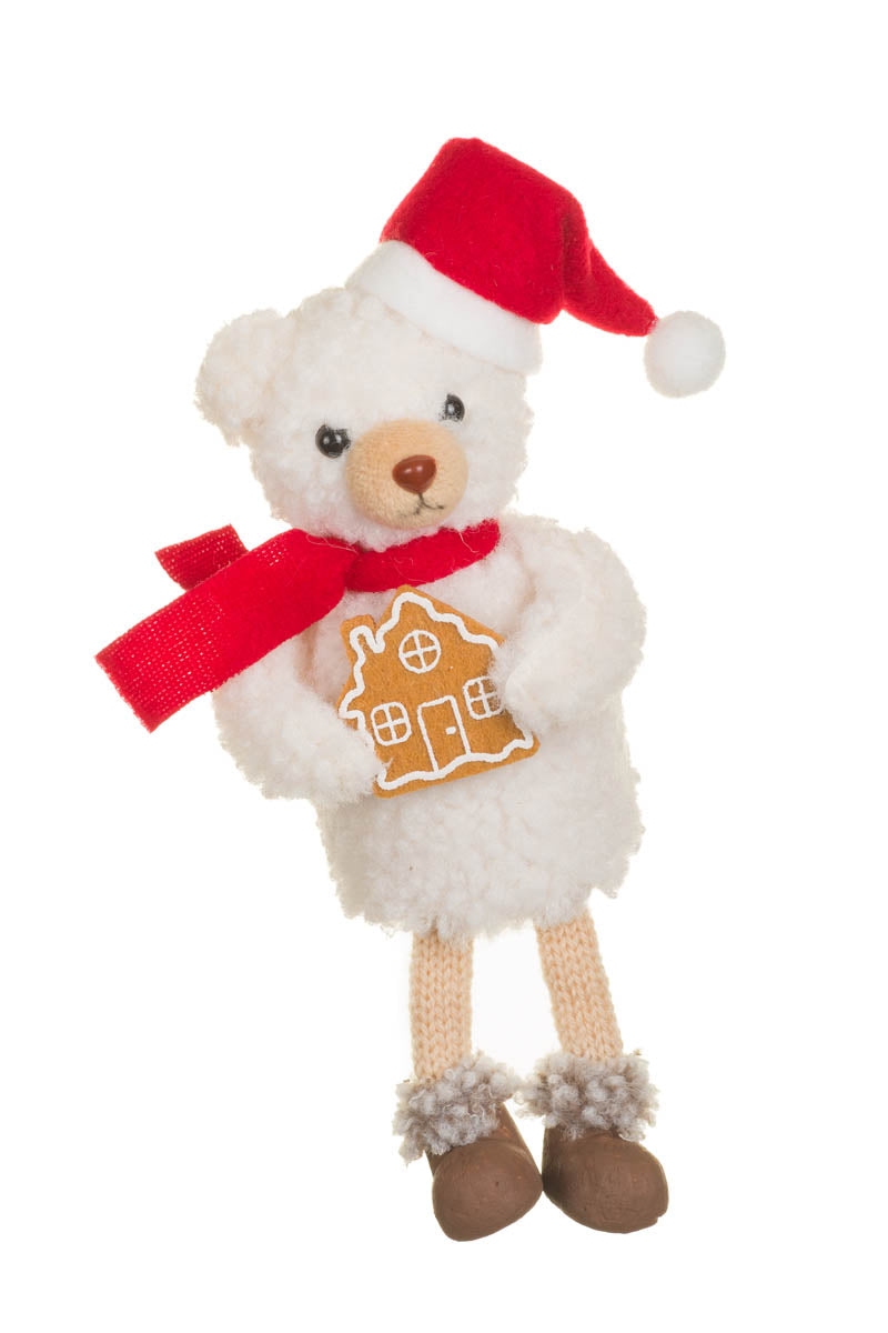 7" Soft Sitting White Fabric Cozy Bear Doll with House Cookie