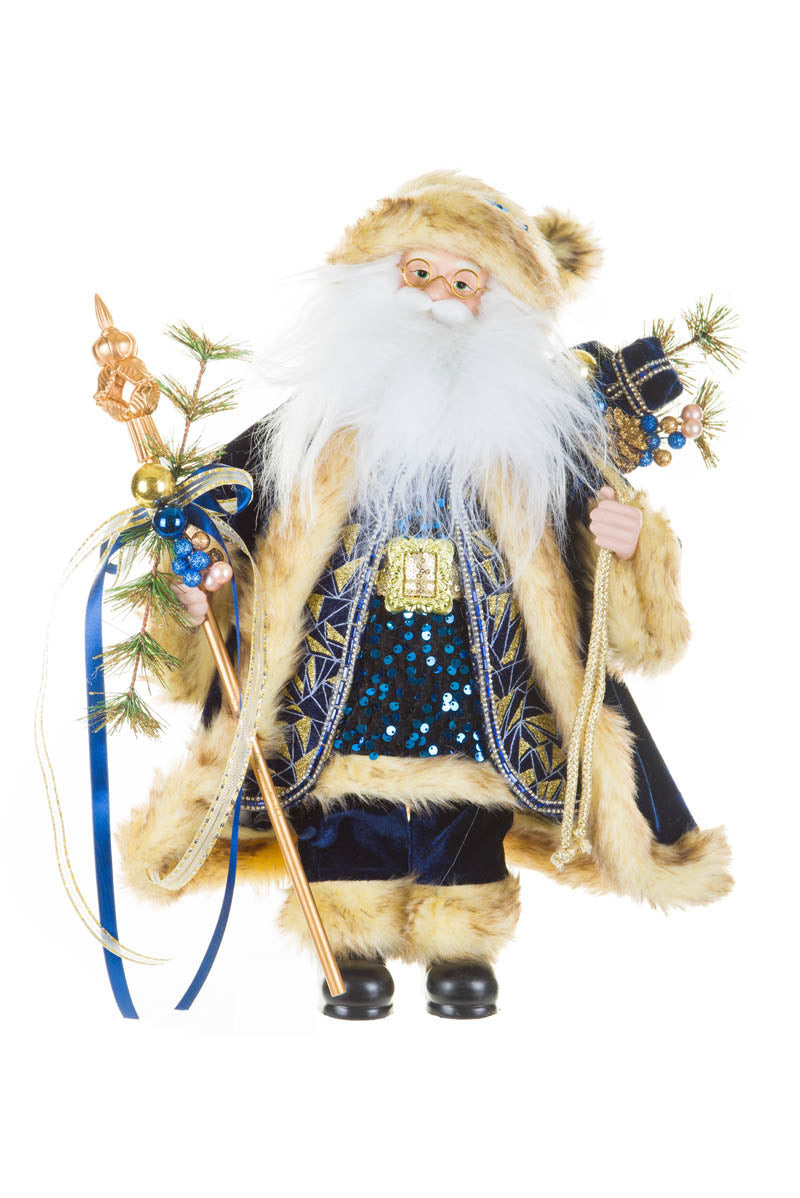 18" Sequin Midnight Blue and Gold Fabric Santa Figurine with Scepter