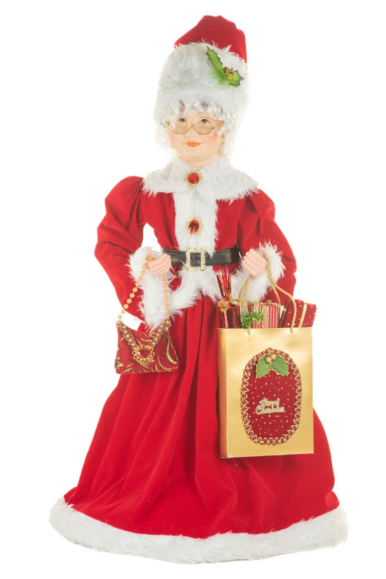 32" Burgundy Cloth Mrs. Claus Figurine with Gift Bag