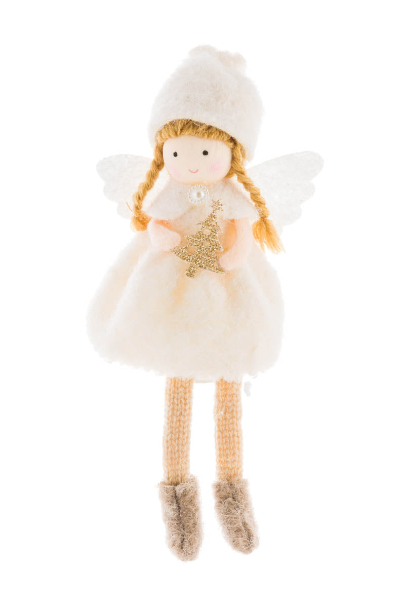 7" Sitting Off-White Fabric Cherub Girl Doll with Tree
