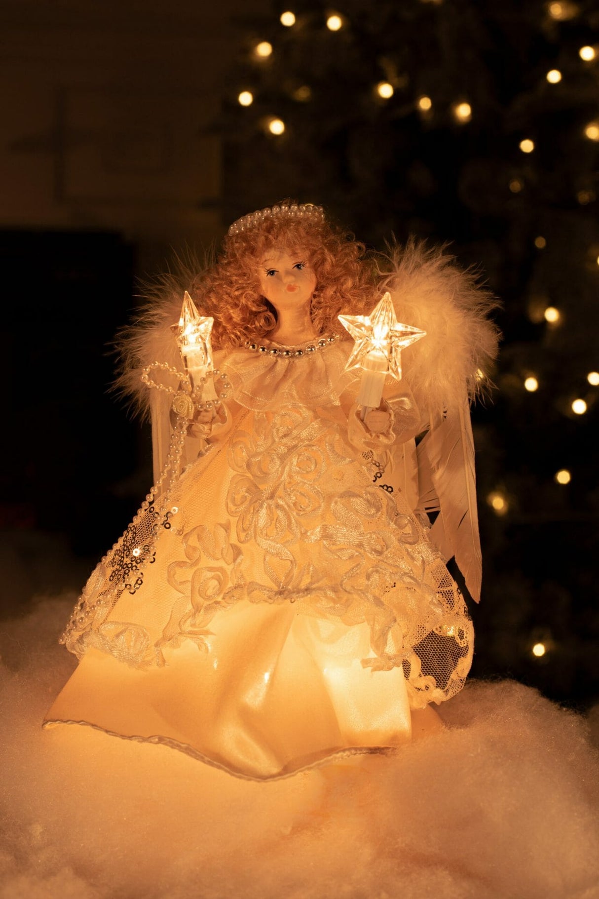 9" Ivory Cloth Small 10-Light Angel Tree Topper