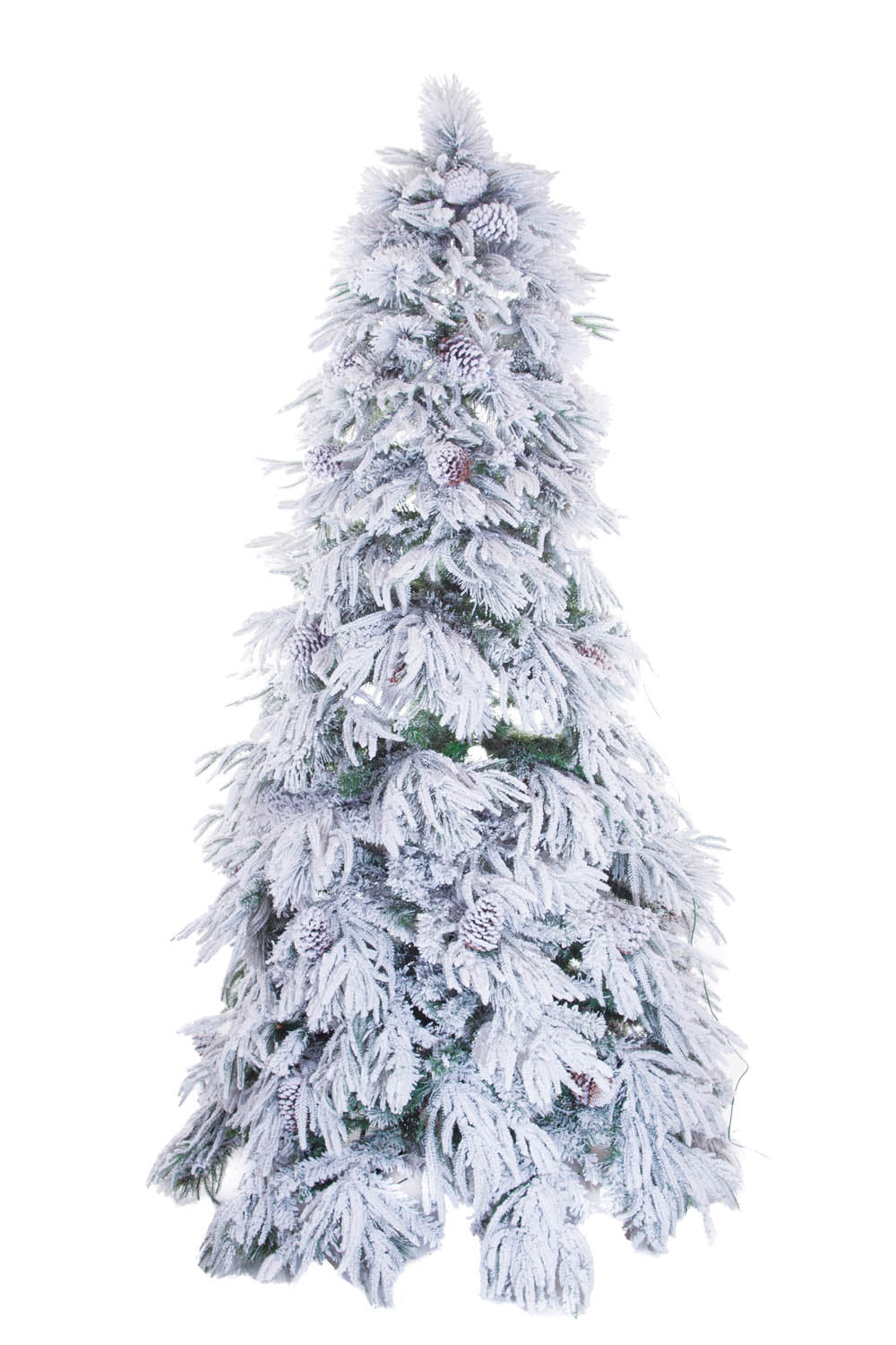 94" Flocked White and Green Pvc Hook Christmas Tree with Pinecones
